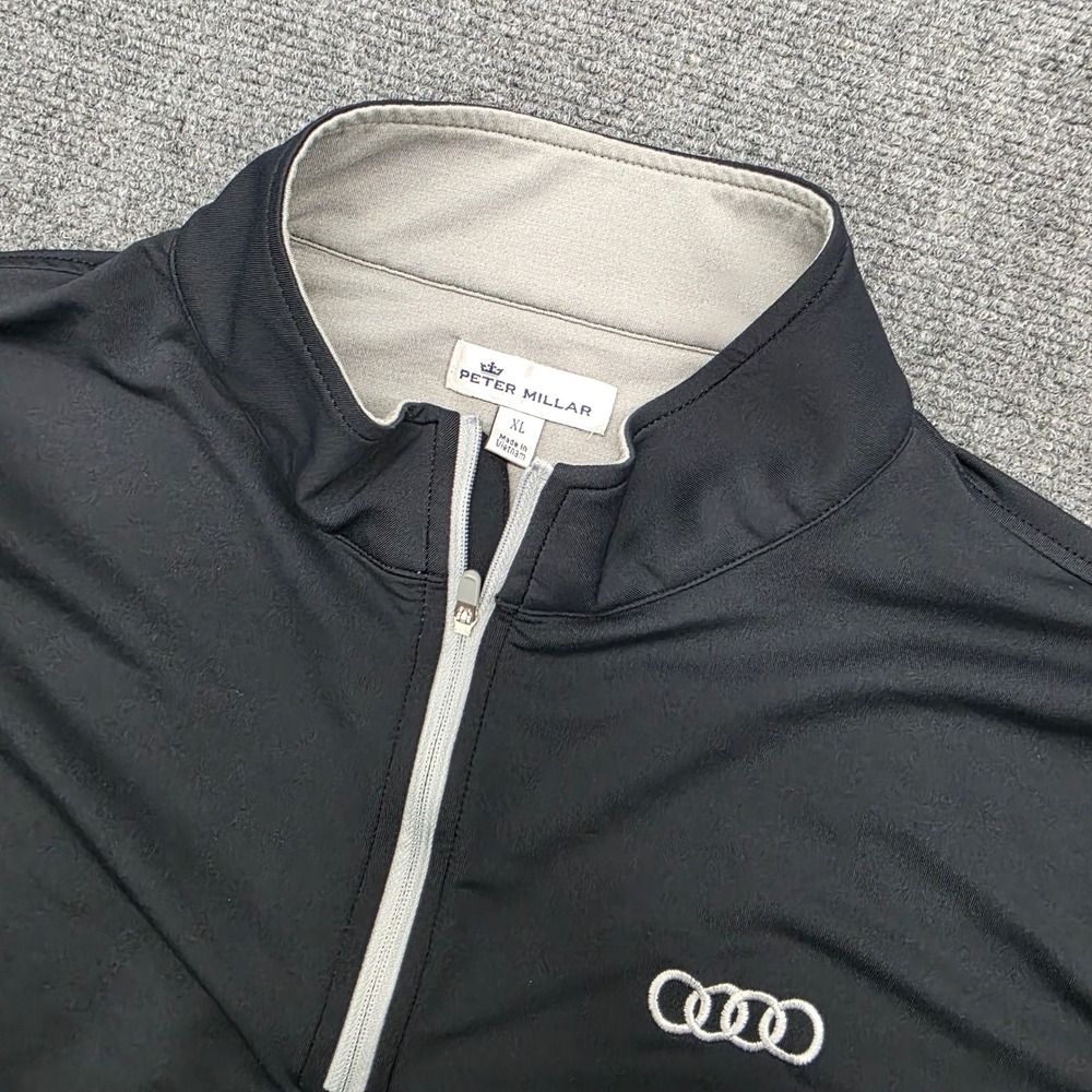 Peter Millar Audi Quarter Zip Pullover Mens XL Black Performance Golf Sweater - Picture 7 of 15